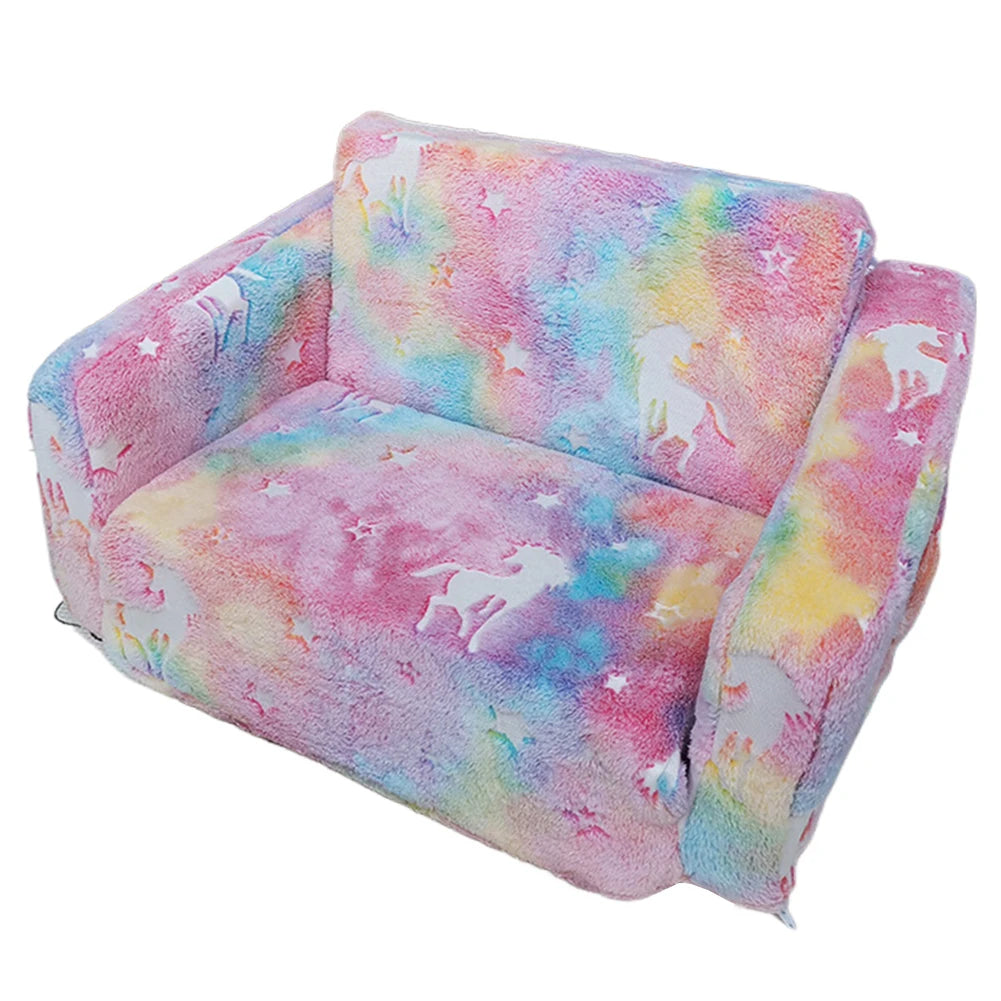 SHUNMAII Modern Babies-Toddlers Upholstered Sponge Padding One-Seat Glow-In-The-Dark-Stars-Half Moons-Clouds Design Soft Gray Polyester Fabric Fold-Out Armchair Play Sofas/Colors-Gray/Multicolor/Animals