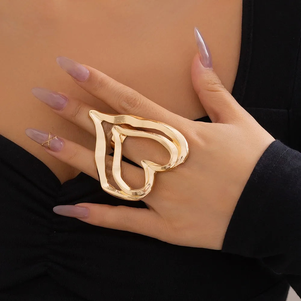 No-EN-Name-Null Adult Women Fine Imitation Metal Gold-Silver Big Bulky Love Two Interlocking Hearts Design  Rings/Optional Big Cross Rings