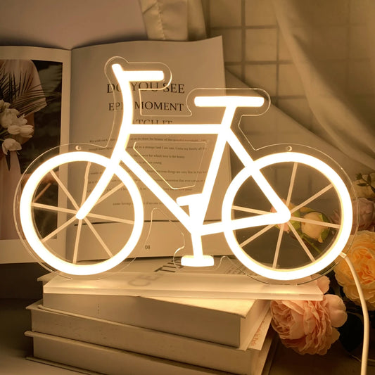 DELINEON Indoor Free Standing Adjustable Acrylic-Silicone LED NEON Blue Bicycle Shaped Wall-Mounted NEON Signs/Colors-Pink/White/Blue/USB-DC Powered/Dimmer Switch/Paste Hook-2 Hooks/Transparent Line/Power Cord/Meta Chain