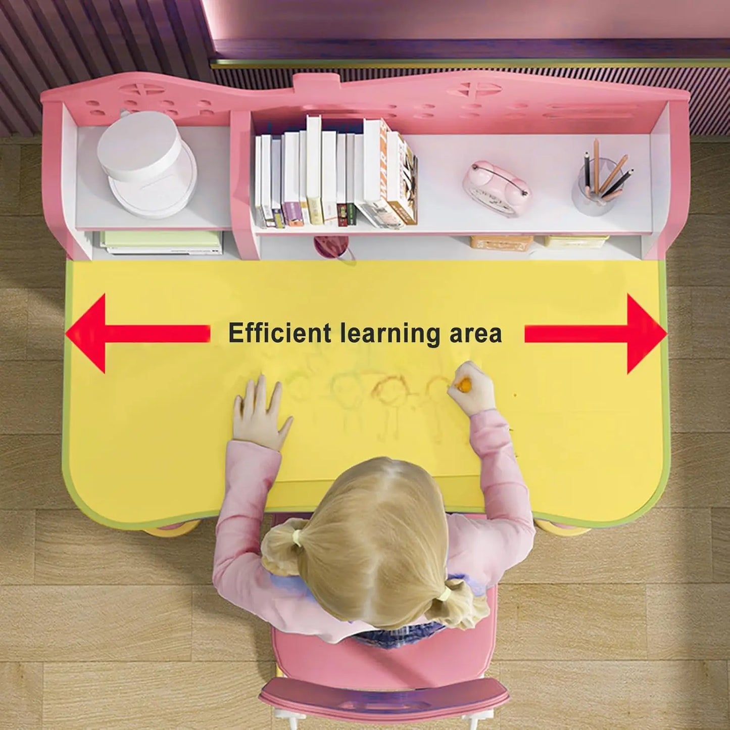 XMSJ Modern Kids Pink-White Cute Cartoon Theme Plastic Rectangle Shaped Curved Edges Laptop Desk-Adjustable Metal Chair Office Furniture Sets/Storage Shelves-Drawers Optional