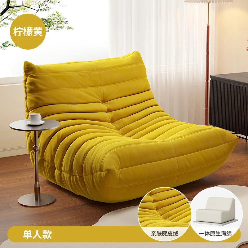 BIANXIANG Modern Medium Soft Firmness Double Seat L-Shaped White-Striped Design Velvet Synthetic Leather Cushions Bean Bag Sectional Sofas