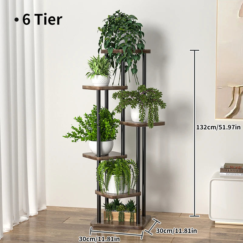 MTSHINING Wood 8 Tier Multi-Layered Shelves Iron Metal Plant Stands/Colors-Black/White,/Brown