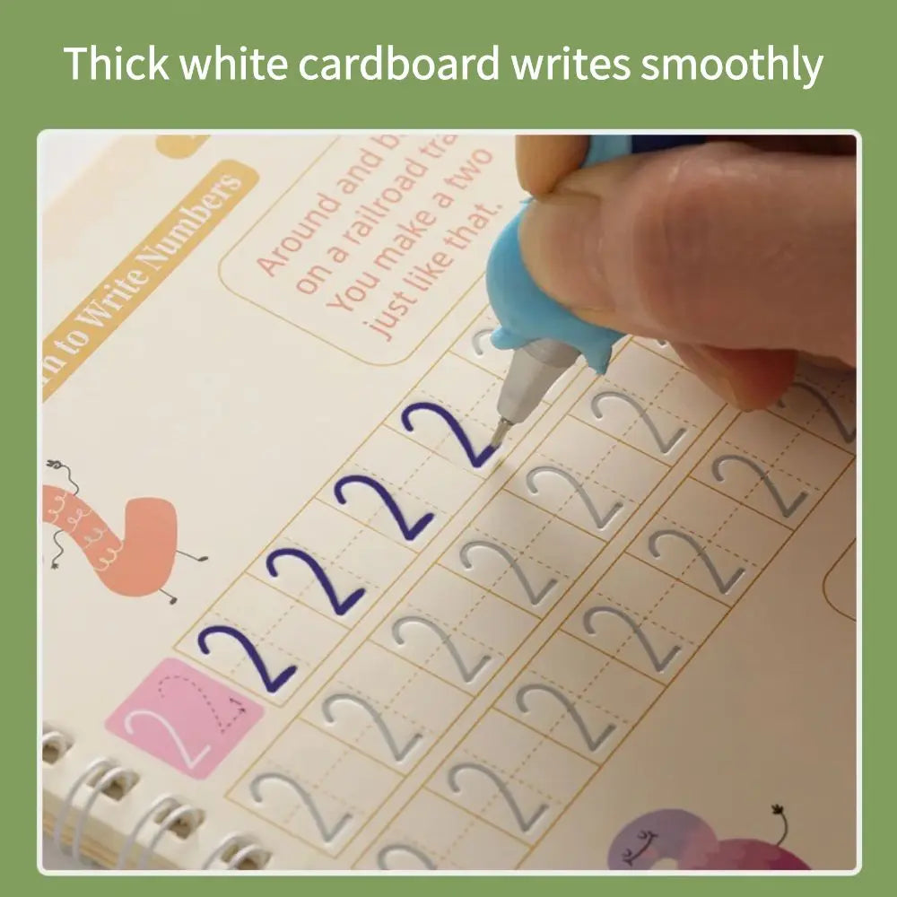 No-EN-Name-Null Kids 4 PCS English Groove Magic Practice Writing Letters-Numbers White Thick Cardboard Multicolor Paperback Copybooks Reading Toys /Ages: 1-14  Years Old-Older /Pens/Pen Grip