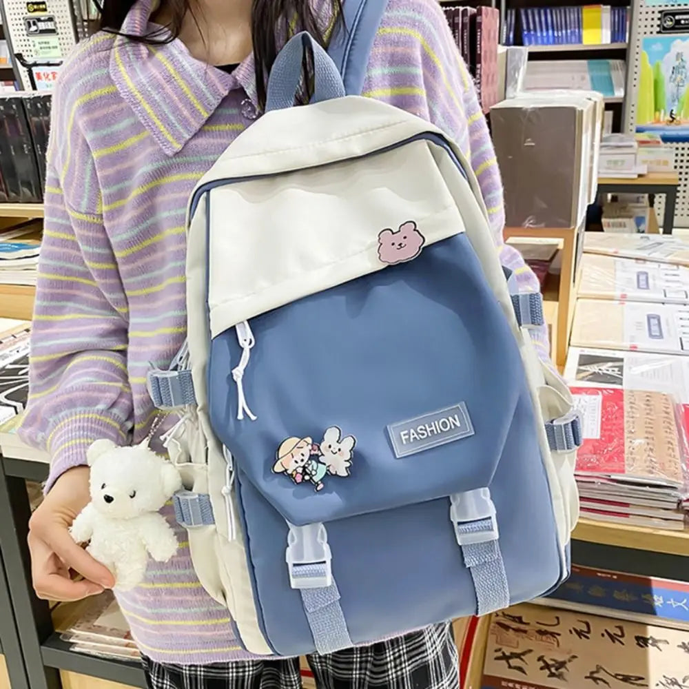 No-EN-Name-Null  Unisex Large Waterproof Lightweight Green Nylon Fabric External Pockets Polyester Lining Double Zippers Adjustable Shoulder Straps-Handle Single Compartment School Backpacks /Colors-Blue/Pink/Black/Green