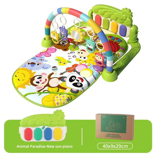 Babies-Preschooler One-Click 4 Mode Switching Rotating Piano Board Grip Training Shapes-Colors Lullaby Music Floor Play Mats/ Ages: Newborn 0-3 Years + Older/Colors-Animals/Blue/Multicolor/Geometric/Striped