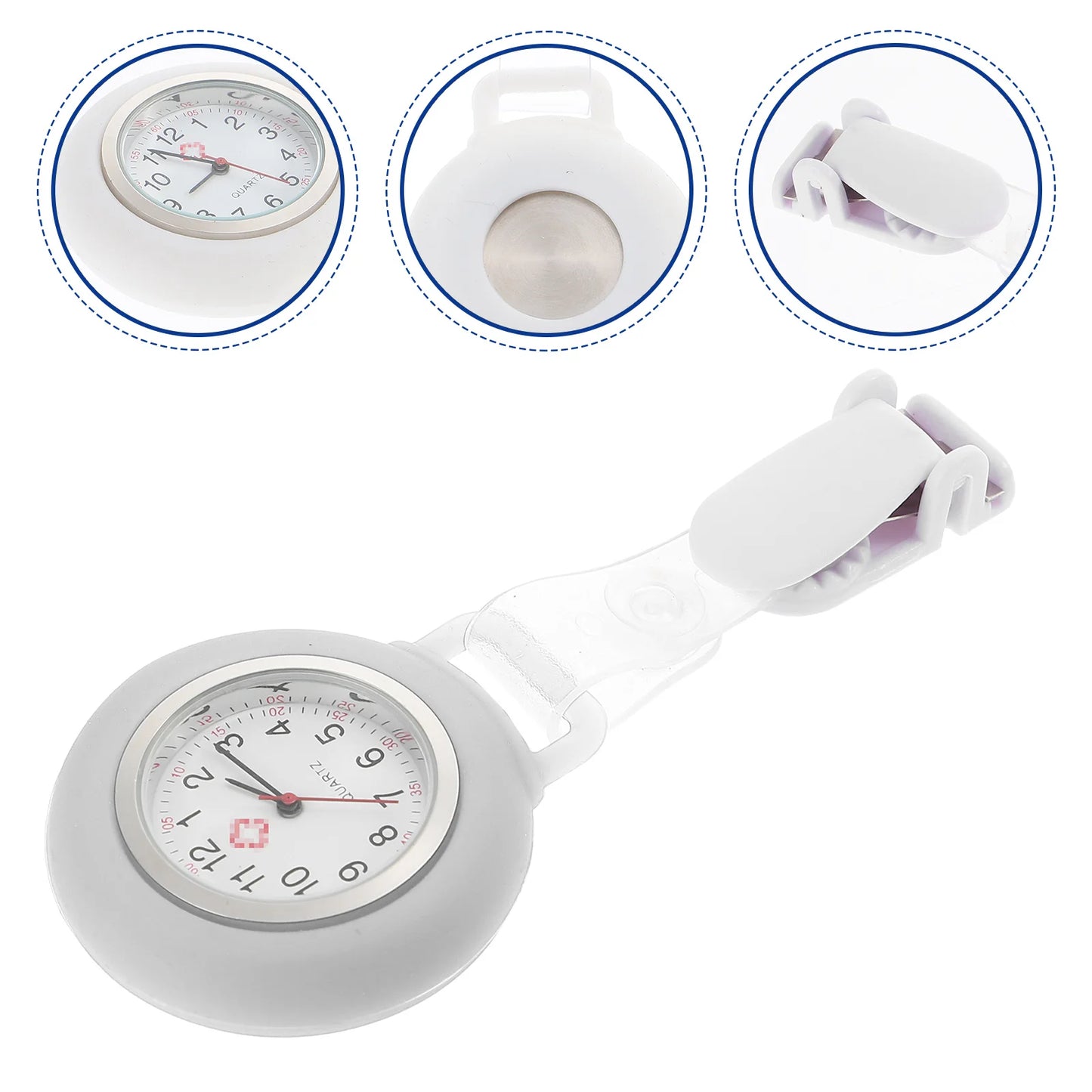 No-EN-Name-Null Adults Round Glass Face Digital-Analog Display Silicone Covered Metal Alloy Nurses-Doctors Clip-On Fob Pocket Watches/Colors-Purple/Dark Blue/White