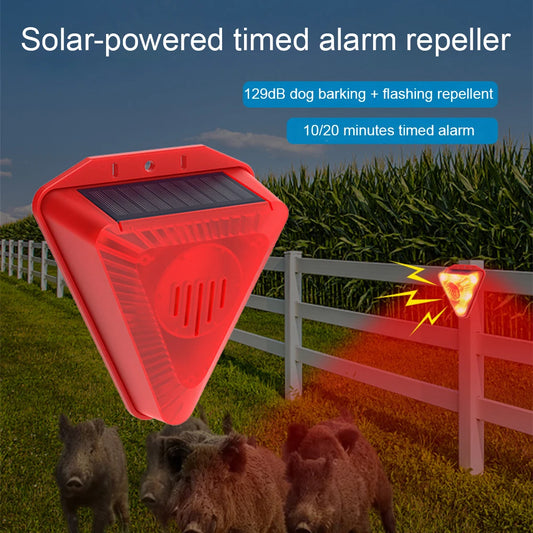 No-EN-Name-Null Outdoor Waterproof Red-Black Triangle Plastic Six LED Solar Alarm Light Four Modes Sensor Flashing-Light Sounds Repels Wild Animals Detector 24-Hours Interval 10-20 Minutes Cycles Home Alarm System/LED BULBS INCLUDED