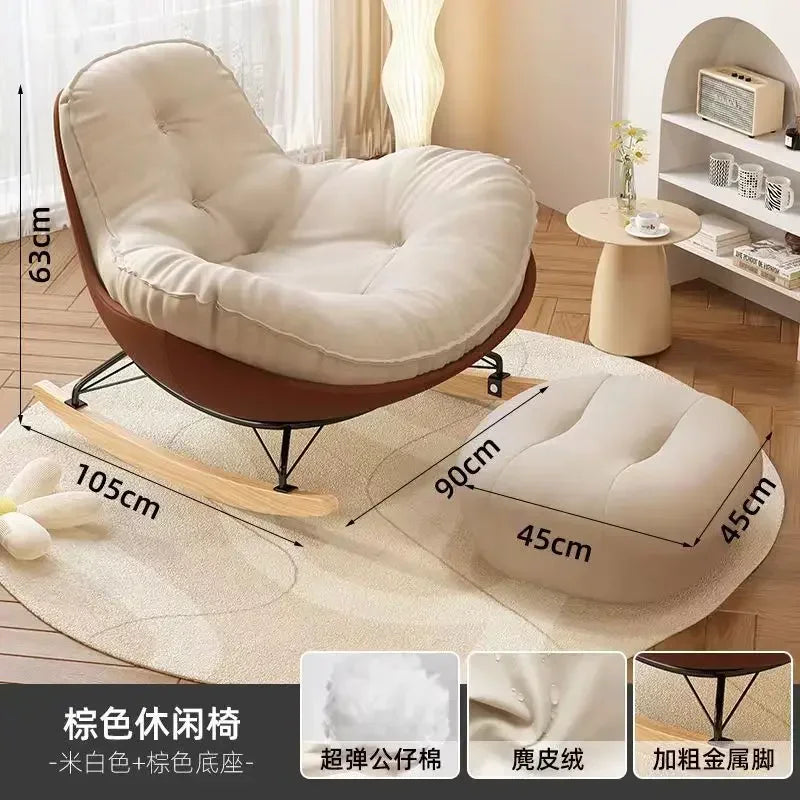 No-EN-Name-Null Indoor Antique Small-Large Lazy Upholstered Bionic Egg Shaped Soft Beige Faux Leather Cushion Orange Plastic Shell Penguin Black Iron Metal Frame Solid Wood Feet Kids Rocking Chairs /Colors-Beige/Orange/Black