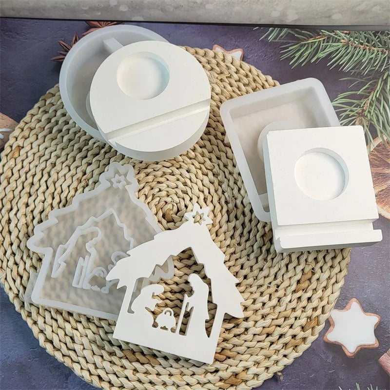 No-EN-Name-Null DIY Christmas Nativity Scene Of Mary-Joseph-Baby Jesus Birth In A Manger In A Stable Silicone Resin Milky White Craft Molds