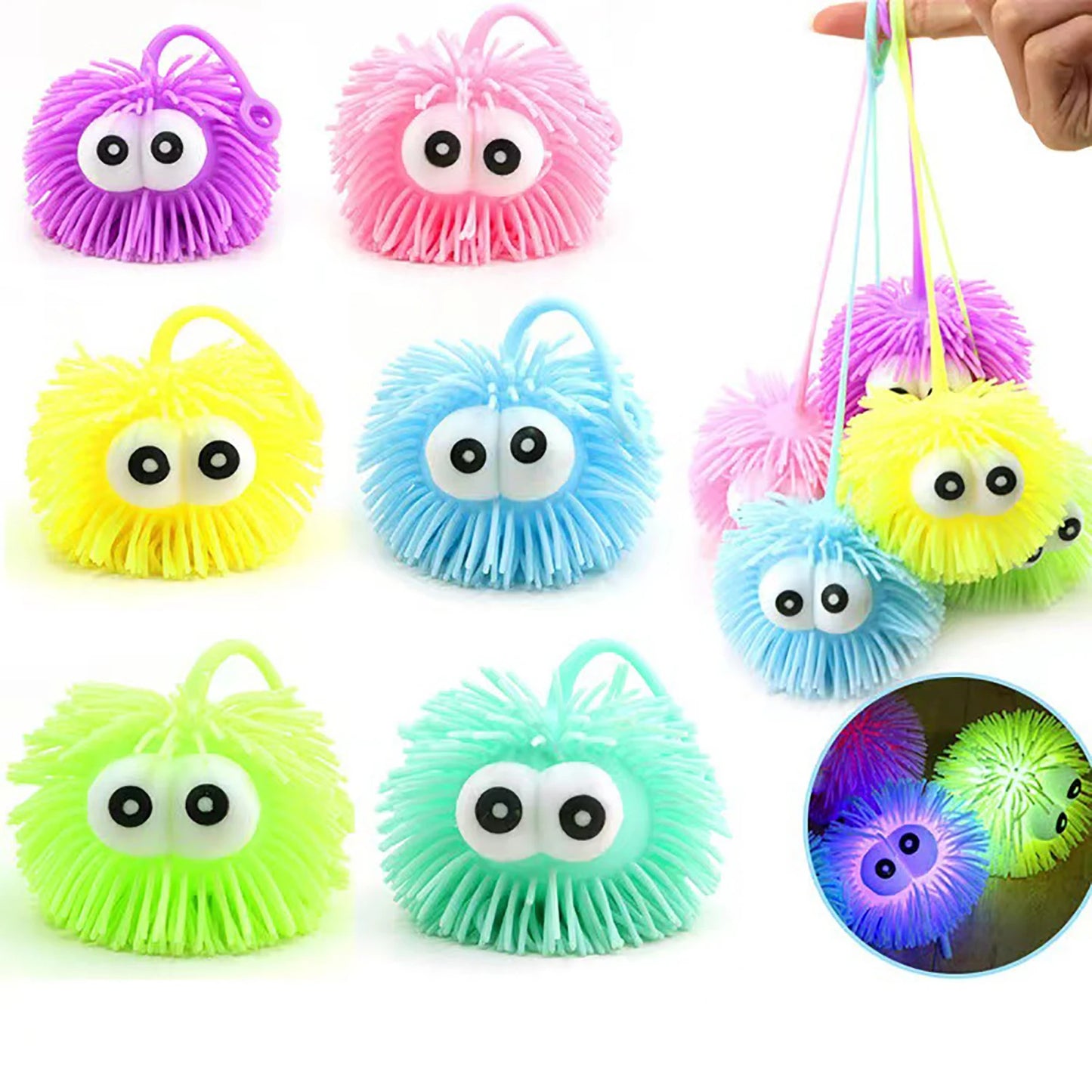 No-EN-Name-Null Large Lighting Up Soft Plush Rubber Protruding Bulging Eyes Multicolor Round Shaped Bouncy Balls/Colors-Purple/Green/Yellow/Blue/Multicolor/3-18 Years Old-Adults