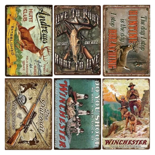 No-EN-Name-Null Vintage American Customized Rectangle Hunting Animals Metal Novelty Signs/Size: 11.81 x 7.87 In./Multicolor/Brown/Red/Black/Animals