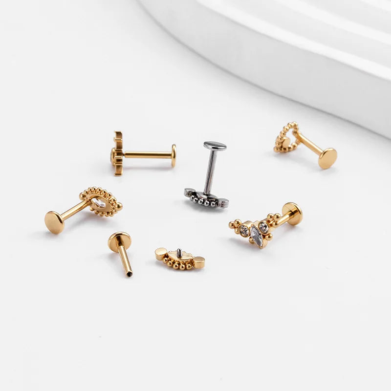 MATEWEI Adults Multiple-Shapes Cubic Zirconia Stones Embellishments Copper-Titanium Metal Labret Lip-Earrings Cartilage Earrings-Nose-Nasal Septum Flat Back Plug-Tunnel Helix Piercing Body Jewelry
