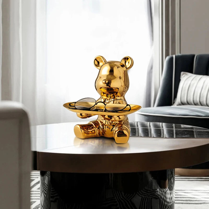No-EN-Name-Null Modern Multicolor Ceramic-Enamel Cartoon Piggy Bank Bear Shaped Storage Tray Holders/Colors-Gold/Silver/Multicolor