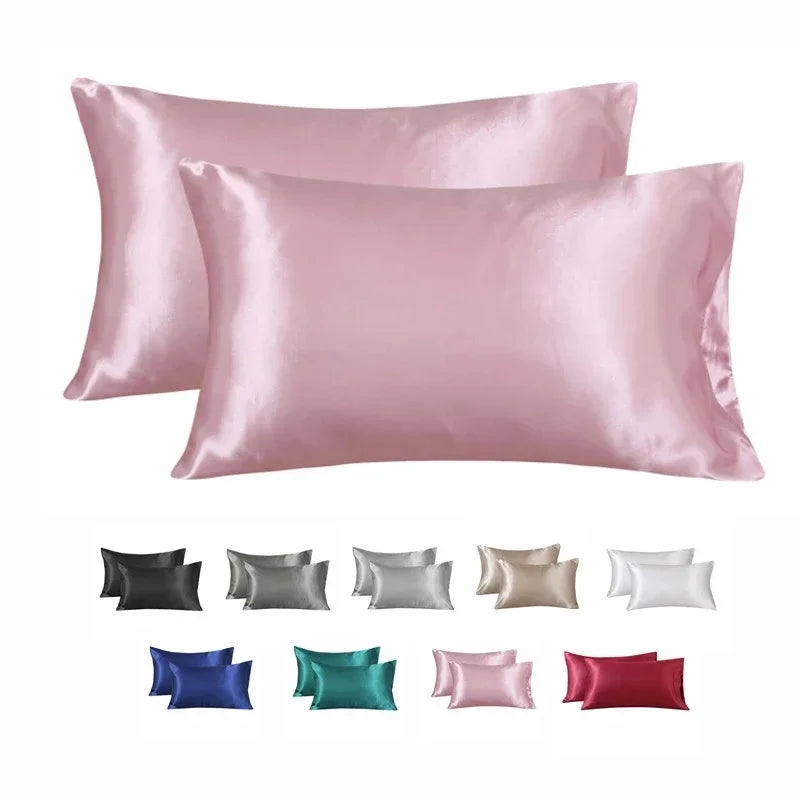 2 PCS Set Solid Non-Toxic 100% SILK Polyester-Cotton Pillowcases COVERS/Colors-Pink/Gray/Purple/Beige/Blue/Black/White