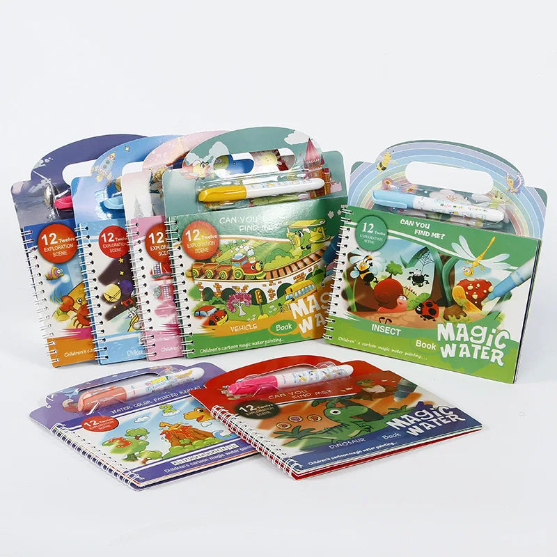 No-EN-Name-Null Babies-School-Age Kids 12 Scenes Magical Watercolor Pen Painting Multicolor Plastic-Cardboard Paper Early Educational Learning Reusable Drawing-Coloring Books-Pads /Ages: Newborn-School-Age Kids/Colors-Multicolor/Red/Green/Blue/Animal