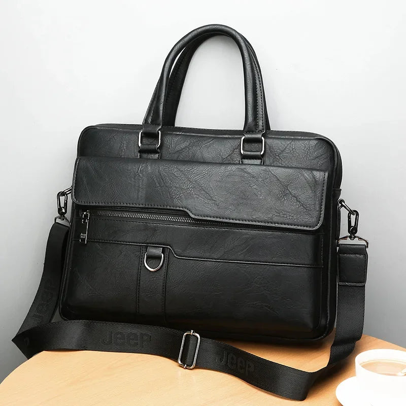 No-EN-Name-Null Men Waterproof Brown-Black Soft Faux Leather Rectangle Shaped Suitcase Padding Interior Polyester Lining Metal Zipper External Pockets Two Handles-Detachable Shoulder Straps External Pockets Built-In Laptop Compartment Business Briefcases