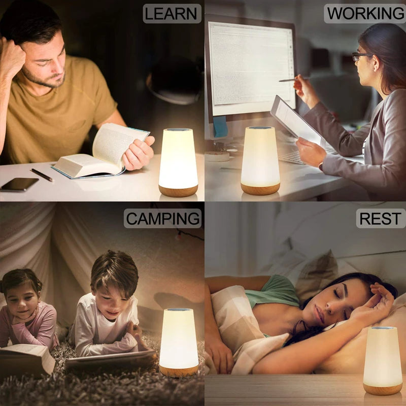 Portable Round White-Black Bedside LED 13 Color Changing Touch RGB Remote Control Dimmable Night Light Sensing Bottom Table Lamps/ON-Off USB Rechargeable