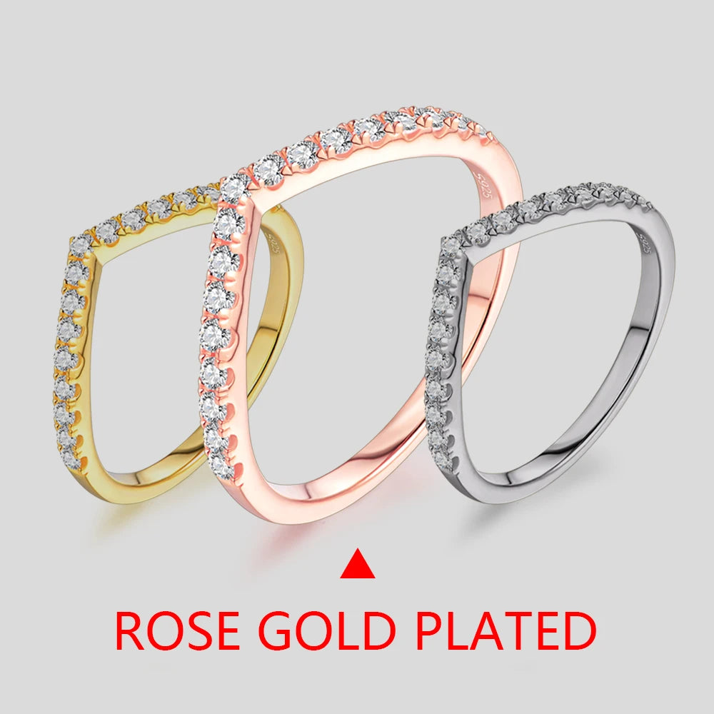 ATTAGEMS Fine Sterling Silver-18K Gold-Plated White Silver Rhodium Metal Shiny Clear White Imitation Diamond Earrings-Hand V Shaped Round Prong Wedding Band Rings/Colors-Silver/Gold/White/Clear/Multicolor