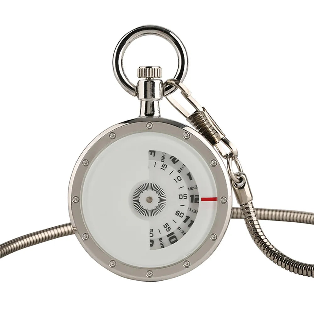 YISUYA Adults Quartz Analog Display Acrylic Face Black-Silver Stainless Steel Metal Round Shaped Case Turntable Blue Silver Casing Dial Metallic Snake Fob Chain-Pocket Watches/Multicolor Dials