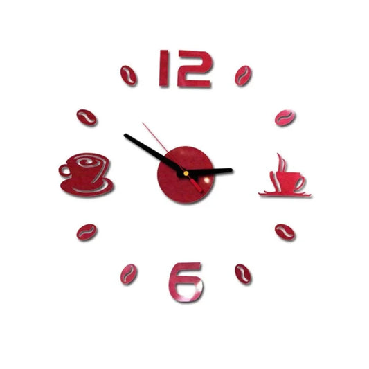 Digital Circular Acrylic PS Glass Wall Clock Stickers/Colors-Red/ Black/Silver/Yellow