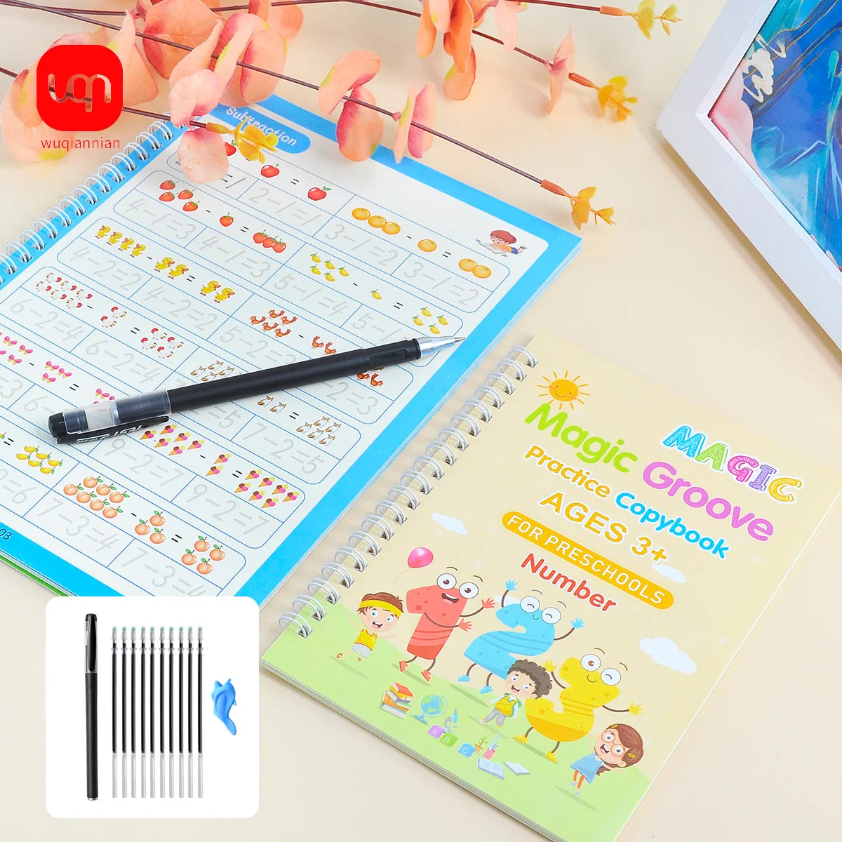 No-EN-Name-Null Kids 4 PCS Multicolor Plastic Reusable Magic Grove Practice Copybook For Preschoolers-Math-Drawing-Alphabet-Numbers Educational Reading Toys/Colors-Multicolor/Blue/Green/Pink