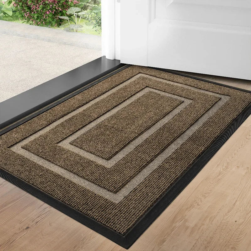 JINLVYI Indoor-Outdoor Waterproof Solid Colored Black-Gray Rectangle Shaped Large Size Polyester Fabric Body Non-Slip Synthetic Rubber Base Flatweave Doormats/Colors-Black Gray/Rice Brown/Blue