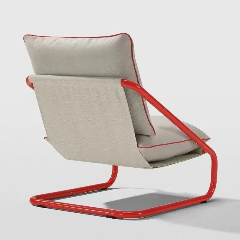 MDNG Outdoor Modern Minimalist Upholstered Padded Polyester Fabric Cushions Hard Wrought Iron Frame Chaise Lounges Chairs/Colors-Red/Green/Beige/Black/Striped