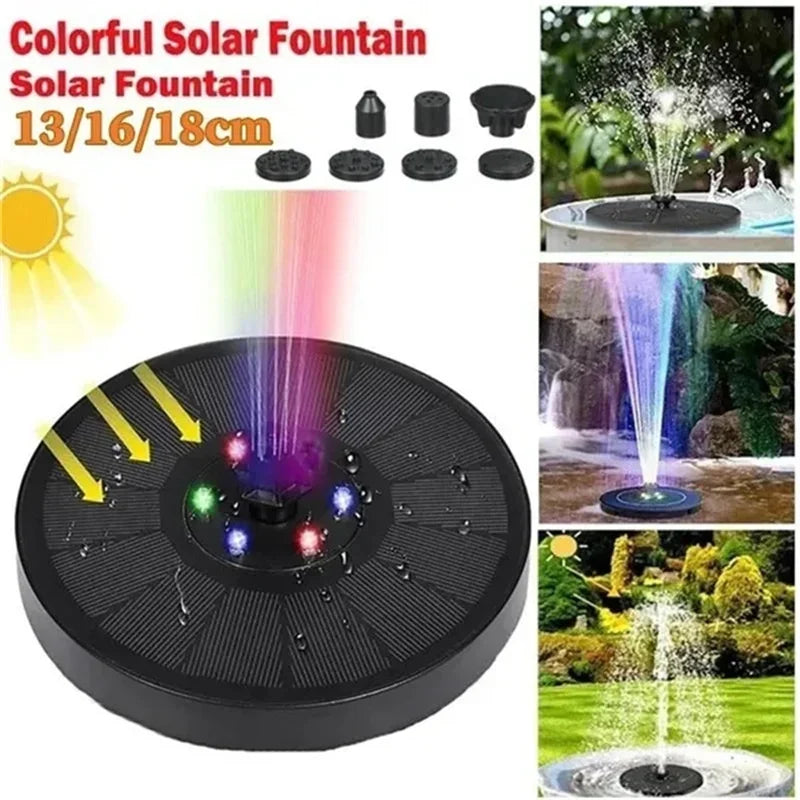 LETIITTGOO Outdoor-Indoor Garden Solar-Powered Floating Black-Multicolor Plastic Round Body Water Pump Waterfall-Fountains