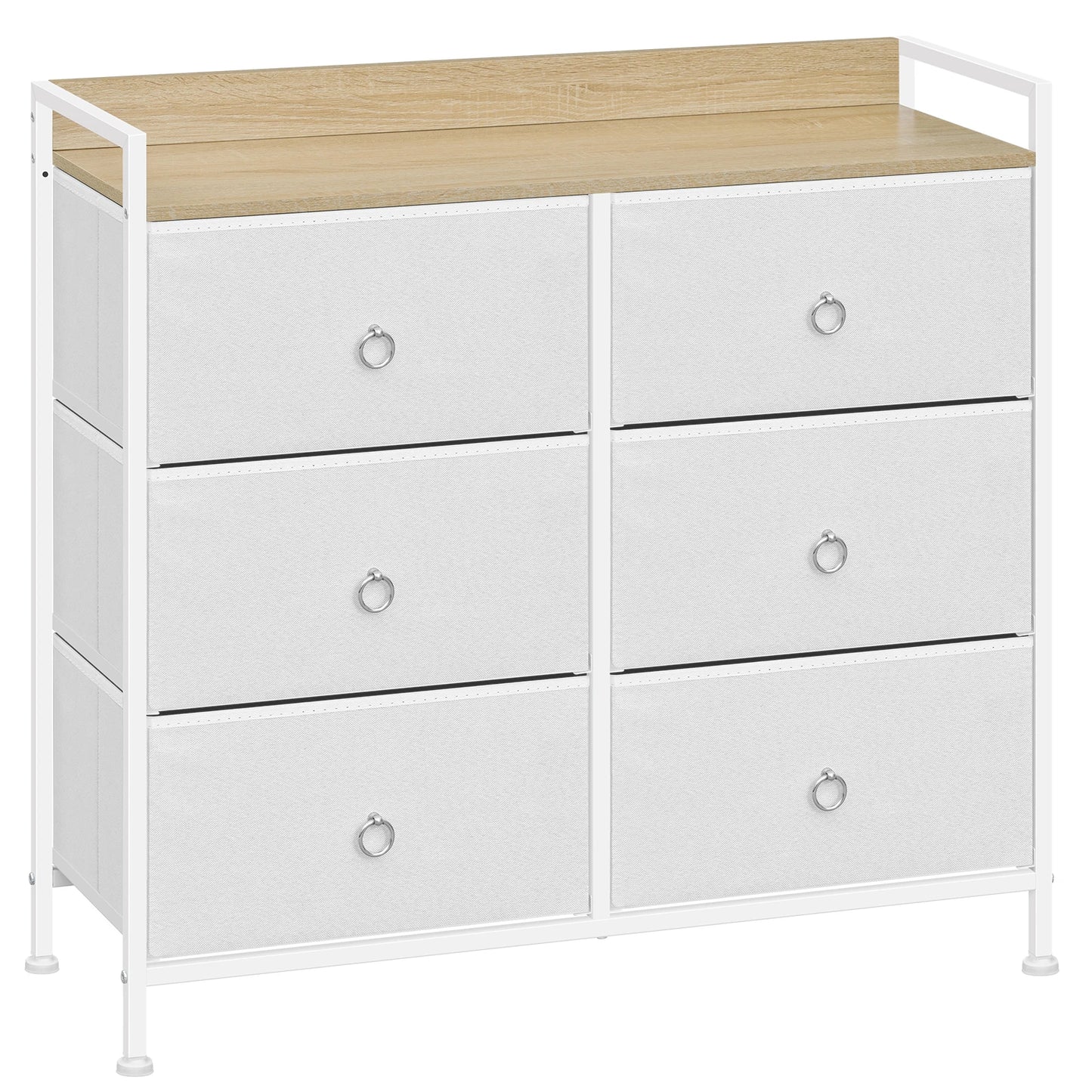 WOLTU Modern Rectangle Shaped Rustic Brown-Black Metal Frame Anti-Tilt Protection MDF Wood Storage Chest Adjustable Non-Slip Foot Gliders Six Non-Woven Fabric Drawers/Colors-Brown/Black/White