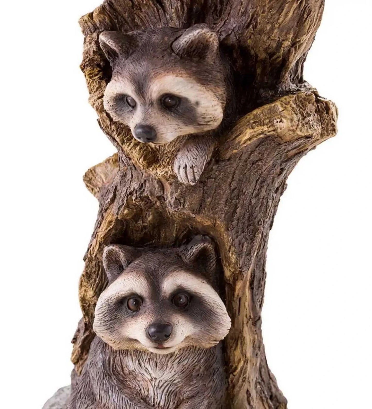 No-EN-Name-Null Home Garden Free-Standing Tree Trunk Resin Two Cardinals-Two Raccoons Animal Birdbaths/Color-Black/Gray/Animals