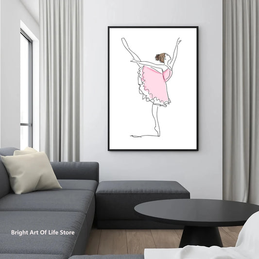 No-EN-Name-Null Modern Unframed Rectangle Waterproof Oil Canvas Pink-White Dancing Ballerina Ballet Dancer Art Posters