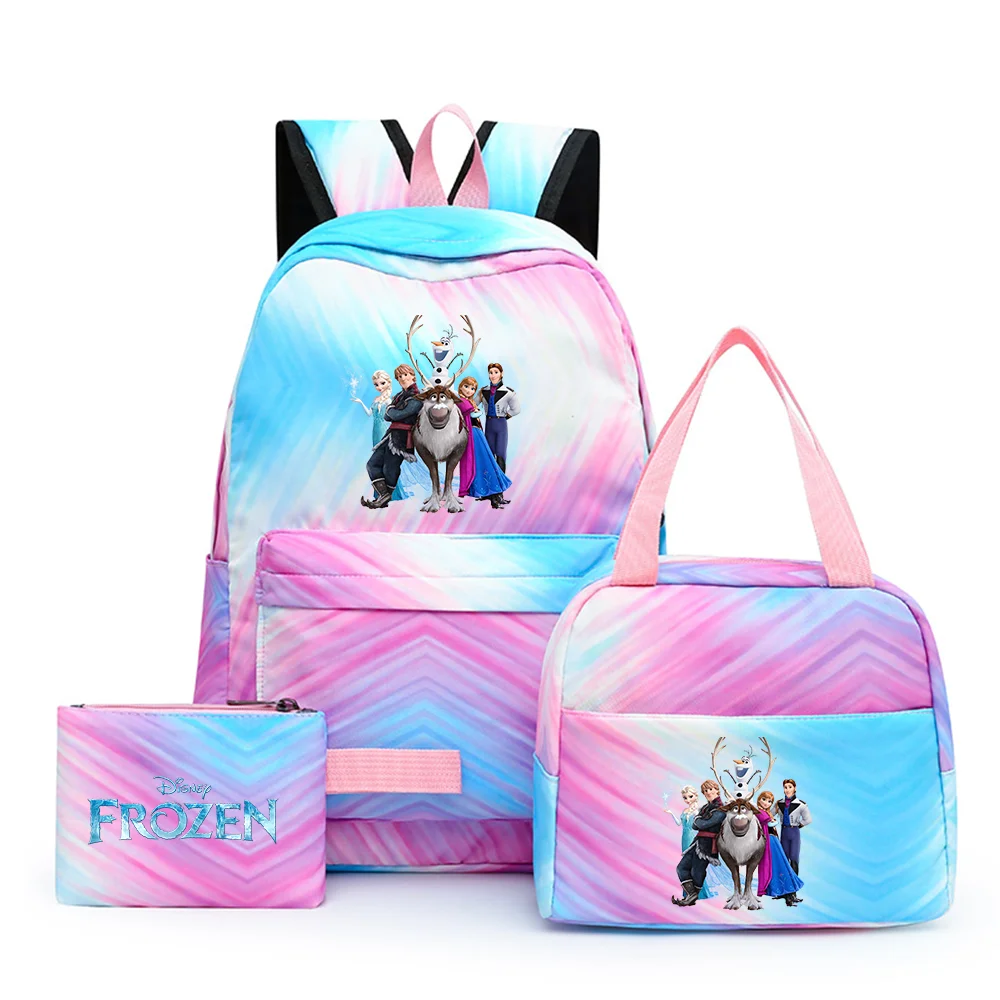 Disney Kids Cute Cartoon Frozen Movie-Elsa-Anna Multicolor Large Waterproof Nylon Fabric Zipper Pockets Shoulder Straps-Handle Single Compartment School Backpacks Sets/ Lunch Bag/Pencil Bag/Colors-Pink/Blue/Multicolor