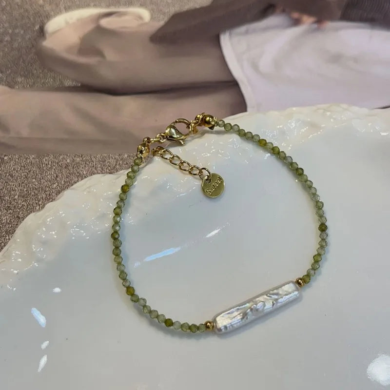 Minar Green Geometric Mood Tracker Copper Irregular Imitation Pearl Strand Beaded Choker Necklaces