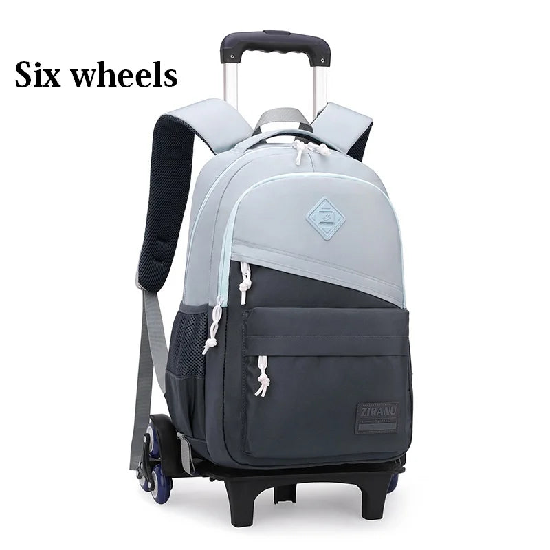 NULL No-EN-Name-Null Preppy Pullable Trolley Multicolor Nylon Fabric Flap Pocket Polyester Lining Metal Zippers Free-Standing Six Wheeled School Backpacks/Shoulder Straps-Handles/External Pockets/Colors-Black/Orange/Gray/Multicolor/Brown