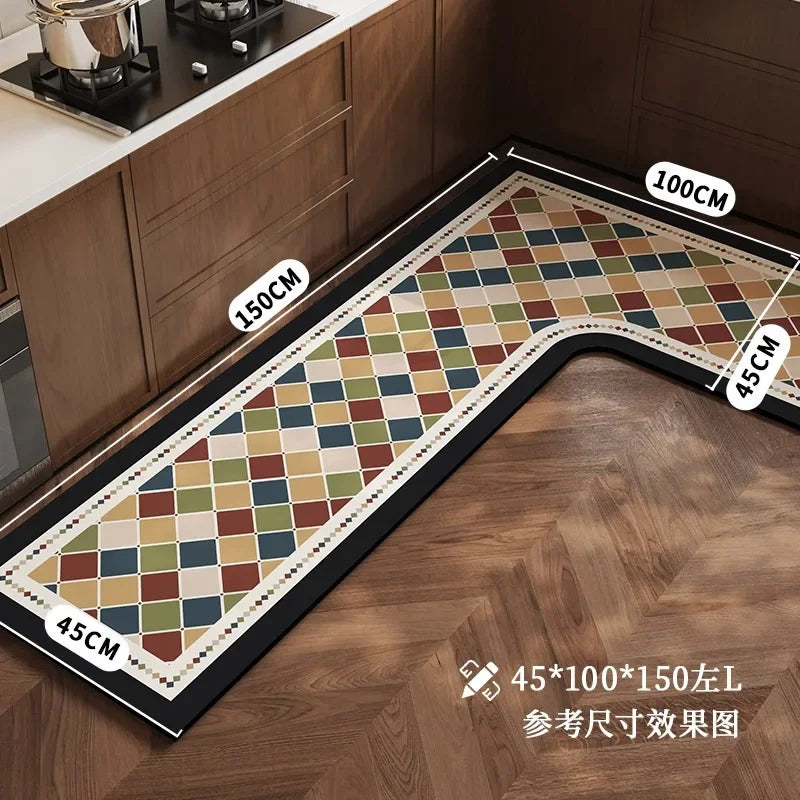 L-Shape Anti-Slip Scratch Resistant Wilton Cartoon Waterproof/Oil Proof /PVC Leather Customized Kitchen Mats/Colors-Geometric/Beige/Multicolor/Animal/Brown/Black/Many Sizes
