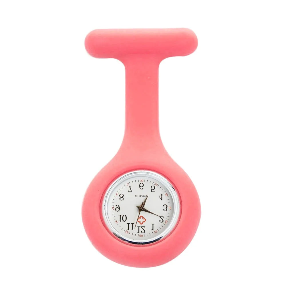 No-EN-Name-Null Adults Waterproof Quartz Small Acrylic Face Round Analog Display Yellow Silicone-Rubber Cover Metal Case Locked Pin Pocket Watches/Colors-Red/White/Yellow/Light Blue/Orange/Pink/Purple/Black/Blue/Light Green/Batteries Included
