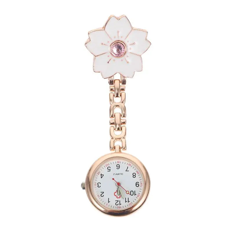 No-EN-Name-Null Adults Metal Alloy Round Shaped Digital Quartz White Face Black Numbers Butterfly-Flower Floral Styles Hanging Locked Pin-On Lapel Nurses Fob Pocket Watches