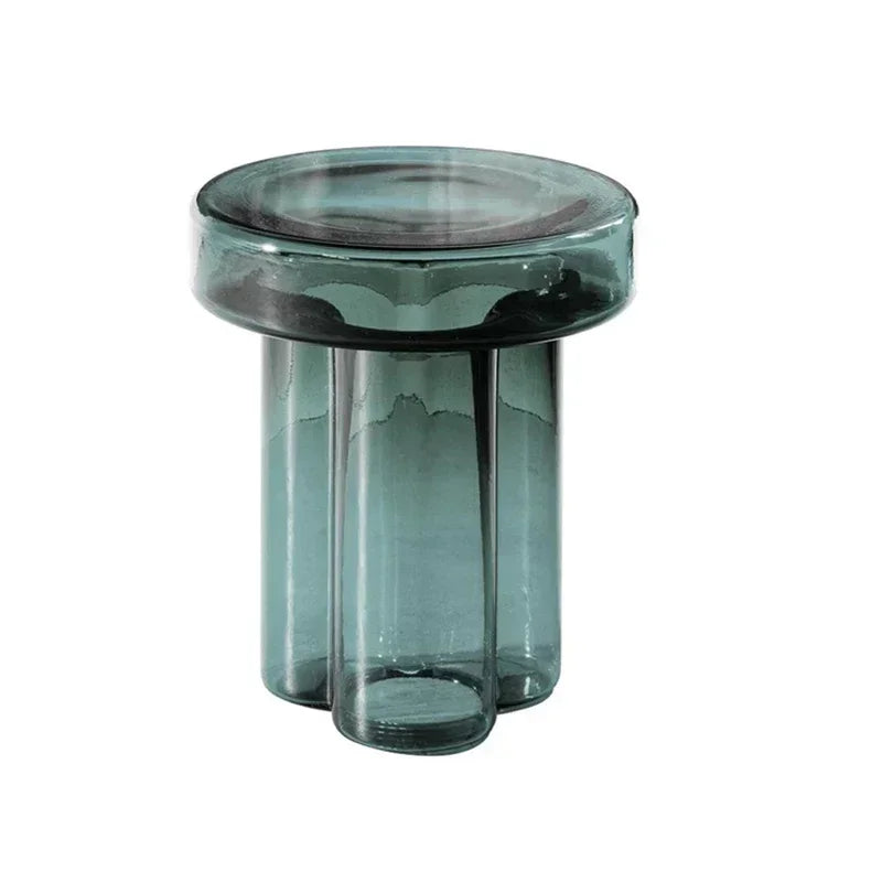 No-EN-Name-Null Modern Non-Toxic Tasteless Petal Side Green-Amber Round Shaped Transparent Blown Glass Corner Coffee Tables