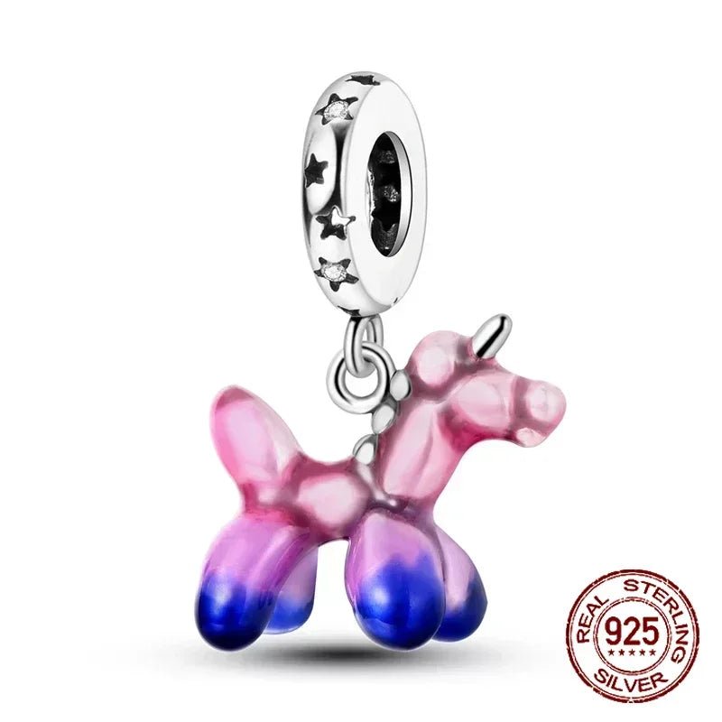 No-EN-Name-Null Women Sterling Silver Enamel Rainbow-Hot Air Balloon Design Fine Imitation Zircon Stone Glass Nuggets Beads Shaped Charms-Pendants/ Colors-Rainbow/Multicolor/Silver/Pink/Animal/Floral