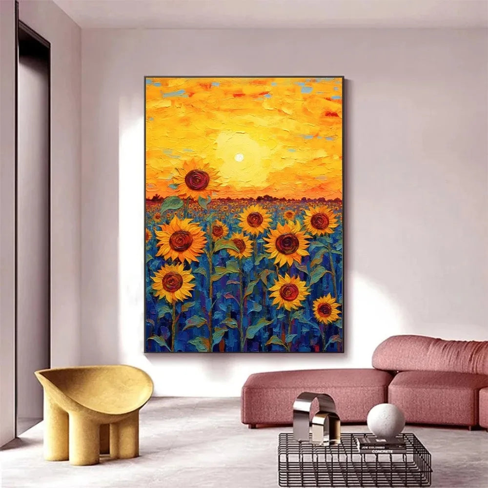 No-EN-Name-Null Modern Multicolor Rectangle Unframed Oil Canvas Van Gogh Sunflower Flower-Starry Sky Art Floral Landscape Prints/Colors-Multicolor/Yellow/Blue/White/Floral