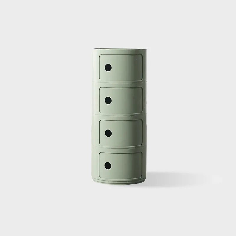 DECOPAI Modern Multicolor Waterproof Tall Plastic Round Shaped Small Narrow Three Sliding Drawers Nightstands /Multicolor