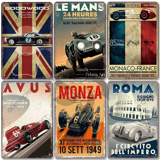 Adults-Teens Unframed Multicolor Vintage Rectangle Metal Sports Racing Car Poster/Size 20 x 30 cm/Colors-Red/Green/Beige/Blue/Black/Multicolor