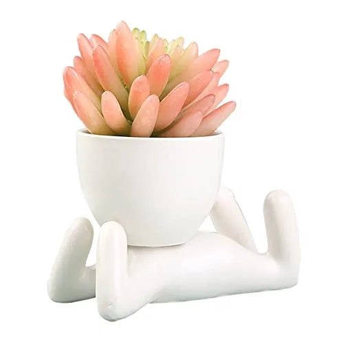 No-EN-Name-Null Indoor Mini White Ceramic Cute Cartoon Human Silhouette Shaped Succulent Flower Pots Planters/NO Plants Included