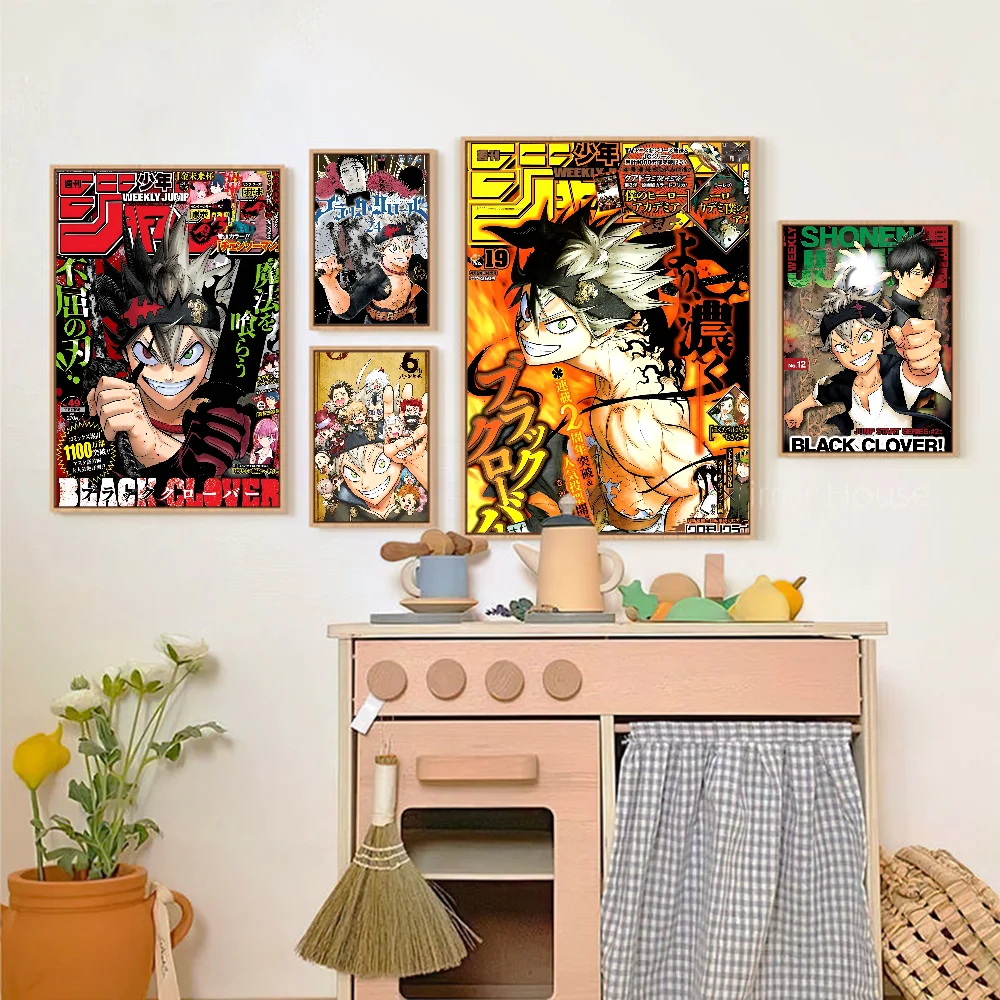 No-EN-Name-Null Modern Retro Rectangle Synthesized Paper Frameless HD Japanese Anime Black Clover Comics Books-Movies Design Self-Adhesive Waterproof Wall Art Posters/Colors-Black/Red/Orange/Multicolor