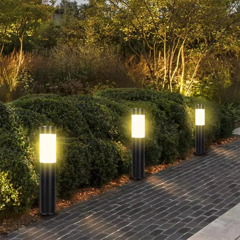 Outdoor Cylinder Tube Shape Black-Silver Stainless Steel Body Solar Pathway Warm Lights/Colors-Yellow/Black/Silver/White
