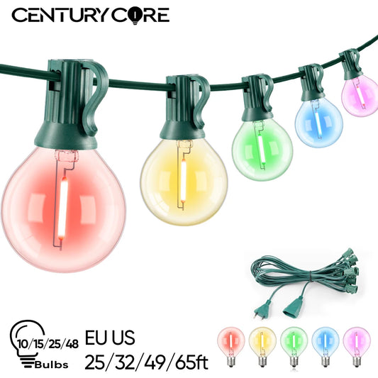 GRENSK Outdoor-Indoor Clear Glass Round G25 Bulb Shaped Waterproof Connectable Vintage Multicolor Warm White LED Light Ropes-Strings Lights
