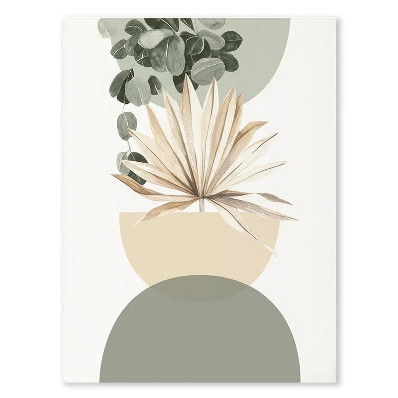ASTRDECOR Modern Art Unframed Customized Sizes Waterproof Ink Abstract Subjects Boho Floral Half Circle Flower Market Canvas Prints/Colors-Floral/Green/Beige/Multicolor