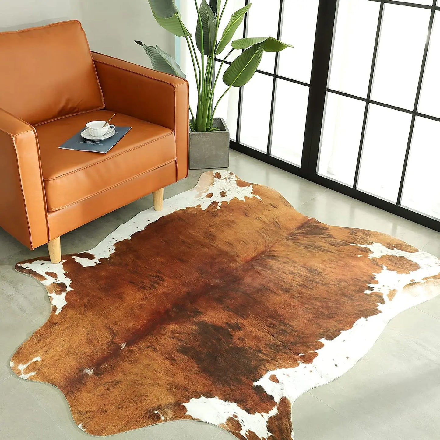 No-EN-Name-Null Indoor-Outdoor Modern Cowboy Theme Hypoallergenic Rectangle Shaped Nylon Soft Rustic Faux Cowhide Animal Printed Washable Synthetic Non-Slip Suede Backing Rugs/Colors-Multicolor/Animal