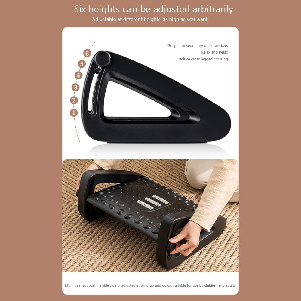 VAKIND Modern Under Desk Rectangle Shaped White Plastic Adjustable Ergonomic Non-Slip Footrest Rollers Massagers/Colors-White/Black/Gray/Assembly Required