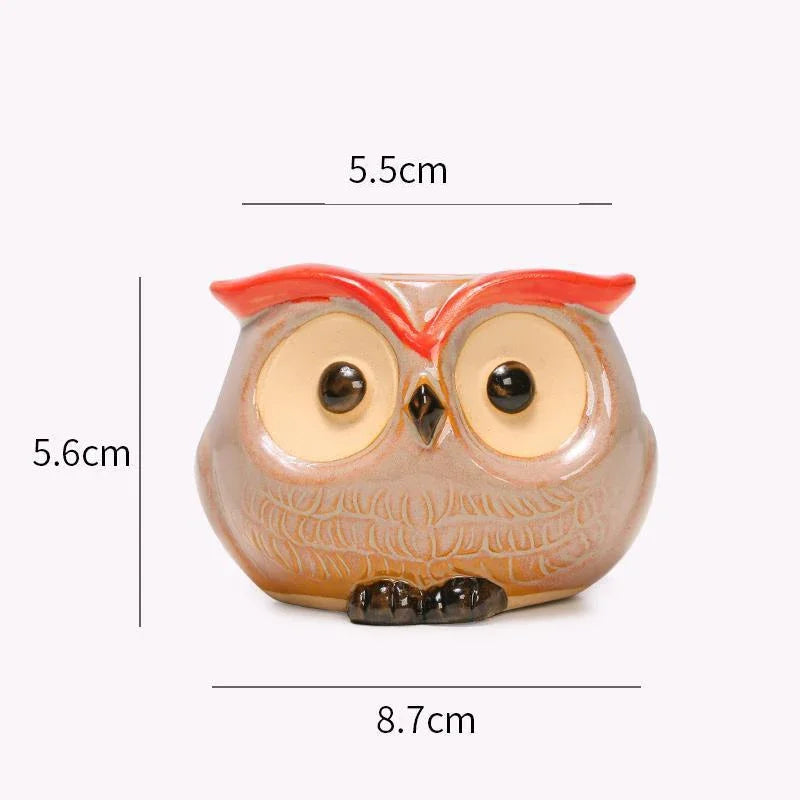 No-EN-Name-Null Nordic Home Garden Glazed Porcelain Ceramic Small Cute Cartoon Owl Shaped Design Round Mouth Animal Flower Pots/Colors-Black/Animals
